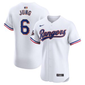 Men's Texas Rangers #6 Josh Jung  White 2024 Gold Collection Elite Player Jersey