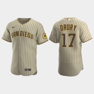 Men's San Diego Padres #17 Brandon Drury Alternate Flex Base Team Jersey - Tan Brown