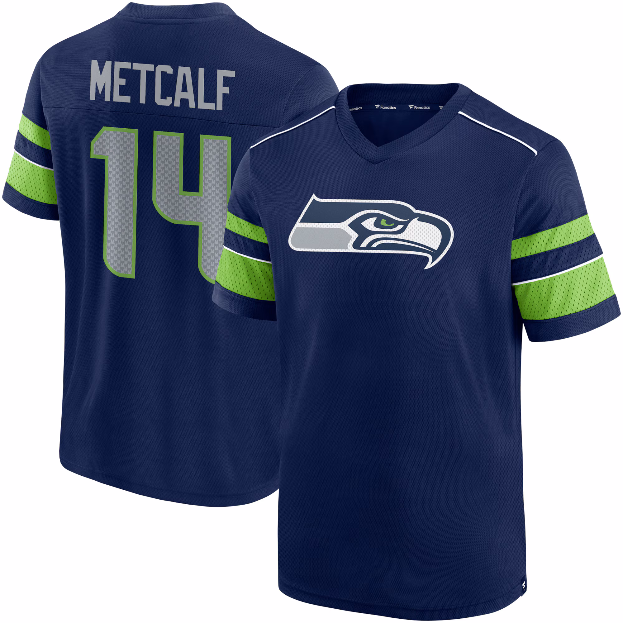 Men's DK Metcalf College Navy Seattle Seahawks Hashmark Name & Number V-Neck T-Shirt