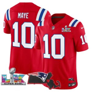 Drake Maye #10 New England Patriots Super Bowl LX Patch Vapor Limited Game Jersey - All Stitched