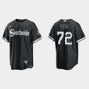 Men's Chicago White Sox #72 Carlton Fisk Black 2021 City Connect Cool Base Jersey