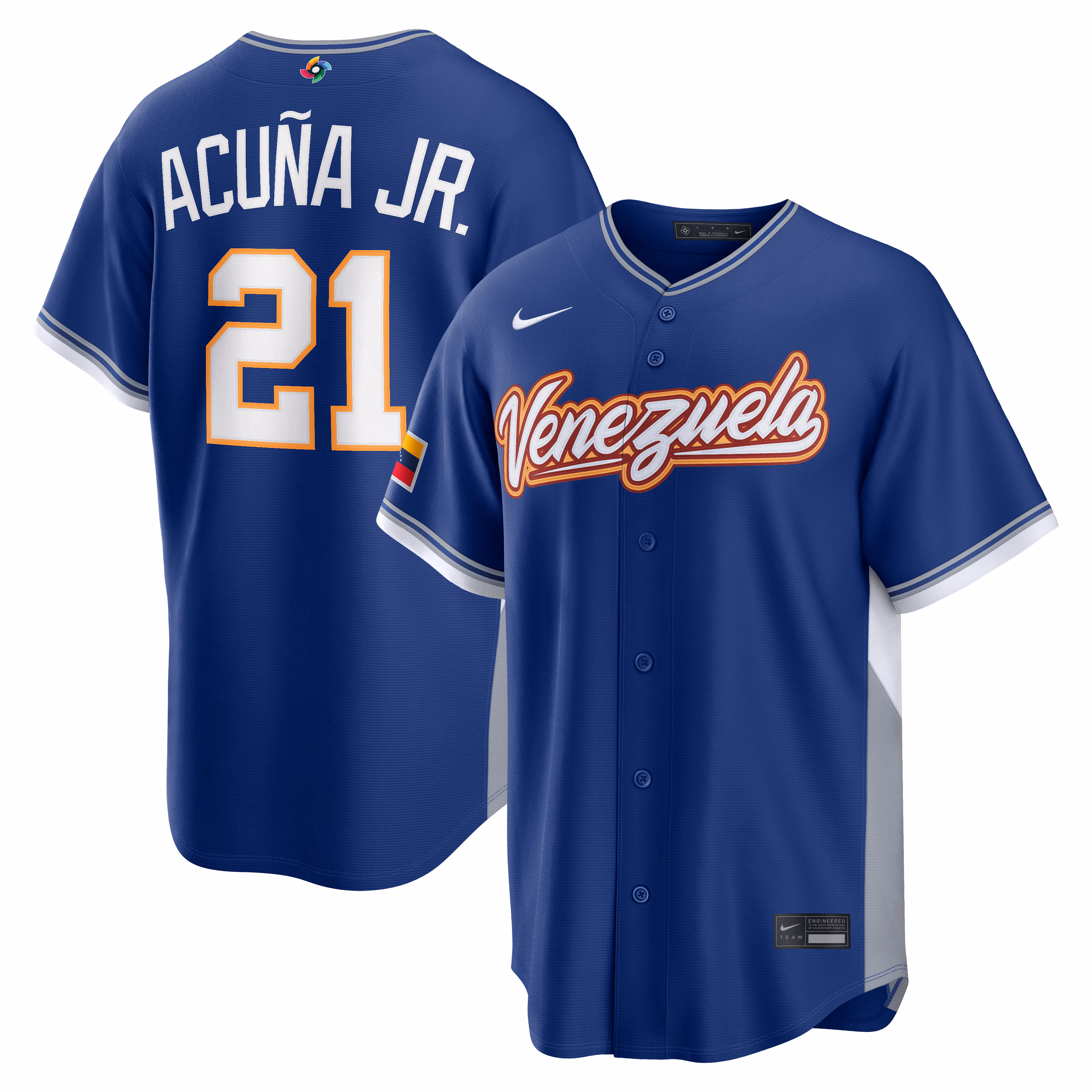 Ronald Acuña Jr. #21 Venezuela Baseball Royal 2026 World Baseball Classic Road Stadium Jersey
