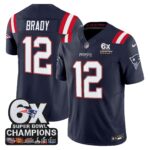 Tom Brady #12 New England Patriots 6-Time Champions Patch Game Jersey - Navy