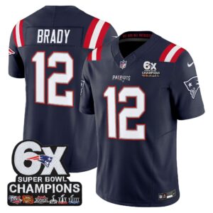 Tom Brady #12 New England Patriots 6-Time Champions Patch Game Jersey - Navy