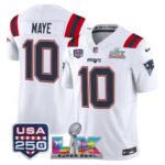 Drake Maye #10 New England Patriots Super Bowl LX 250th Patch Vapor Limited Game Jersey - All Stitched