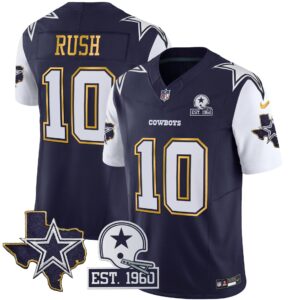 Cooper Rush #10 Cowboys Texas Patch Gold Trim Vapor Jersey - All Stitched