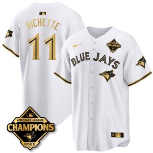 Bo Bichette #11 Toronto Blue Jays 2025 American League Champions Jersey Stitched White Gold