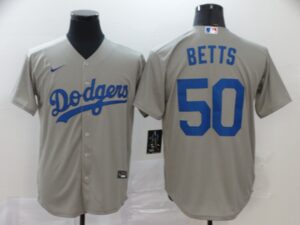 Men's Los Angeles Dodgers #50 Mookie Betts Gray Stitched Cool Base  Jersey