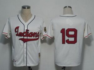 Mitchell And Ness 1948 Cleveland Indians #19 Bob Feller Cream Stitched Throwback Jersey