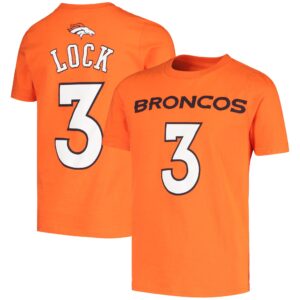 Youth Drew Lock Orange Denver Broncos Mainliner Player Name & Number T-Shirt