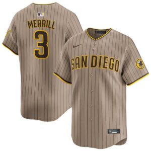Men's San Diego Padres #3 Jackson Merrill  Tan Alternate Replica Player Jersey