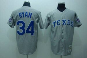 Mitchell And Ness Texas Rangers #34 Nolan Ryan Stitched Grey Throwback Jersey