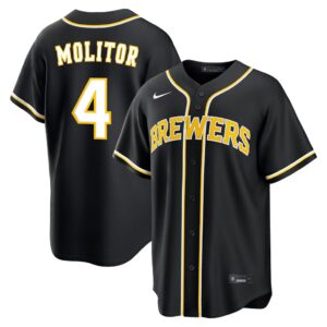Paul Molitor #4 Milwaukee Brewers Fashion Replica Out Jersey - Black