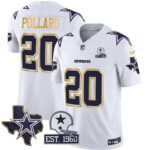 Tony Pollard #20 Cowboys Texas Patch Gold Trim Vapor Jersey - All Stitched