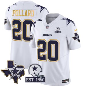 Tony Pollard #20 Cowboys Texas Patch Gold Trim Vapor Jersey - All Stitched
