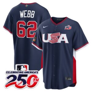 Logan Webb #62 USA Baseball 250th Patch 2026 World Baseball Classic Road Stadium Jersey - Navy