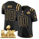 Drake Maye #10 New England Patriots Super Bowl LX Gold Patch Vapor Limited Game Jersey - All Stitched