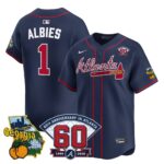 Ozzie Albies #1 Atlanta Braves 60th Patch Alternate Limited Player Jersey - Navy