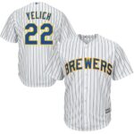 Milwaukee Brewers #22 Christian Yelich White(Blue Strip) New Cool Base Stitched Jersey