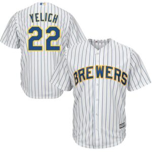 Milwaukee Brewers #22 Christian Yelich White(Blue Strip) New Cool Base Stitched Jersey