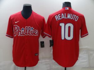 Men's  Philadelphia Phillies #10 J.T. Realmuto Red Replica Alternate Cool Base Jersey