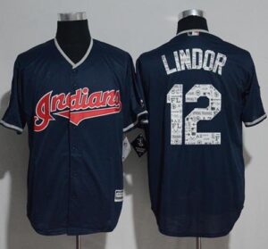 Cleveland Indians #12 Francisco Lindor Navy Blue 2017 Spring Training Cool Base Stitched Jersey