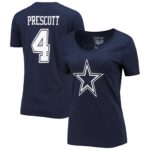 Women's Dak Prescott Navy Dallas Cowboys Player Icon Name & Number V-Neck T-Shirt
