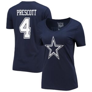 Women's Dak Prescott Navy Dallas Cowboys Player Icon Name & Number V-Neck T-Shirt