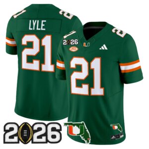 Jordan Lyle #21 Miami Hurricanes MIA 2026 CFP Final & Florida Patch Vapor Limited Jersey - All Stitched