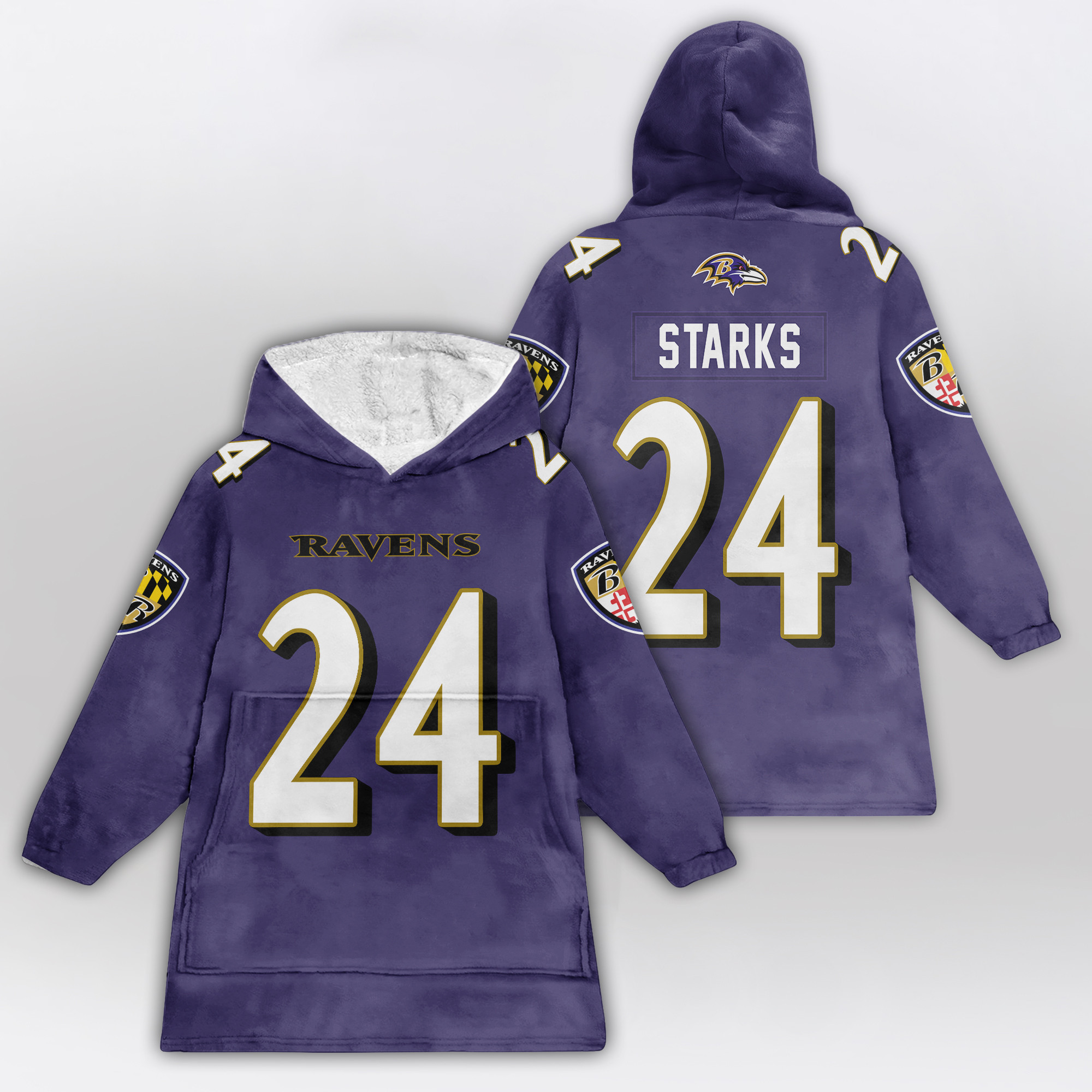 Adult 24 Baltimore Football Unisex Blanket Hoodie - Image 8