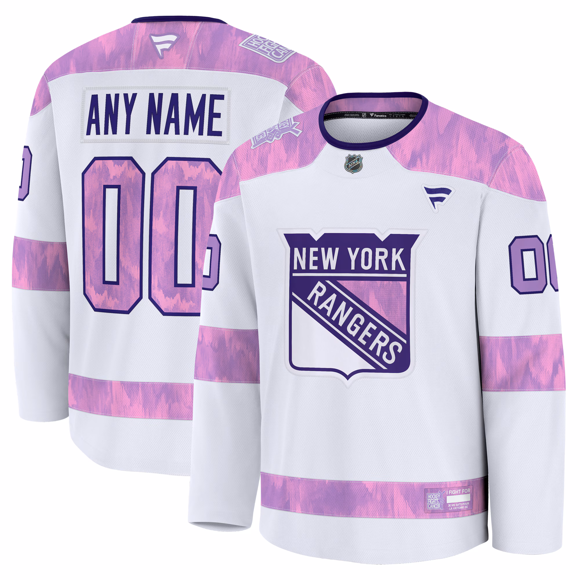 New York Rangers  Fanatics White 2024 Hockey Fights Cancer Custom #00 Practice Jersey