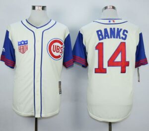 Chicago Cubs #14 Ernie Banks Cream/Blue 1942 Turn Back The Clock Stitched Jersey