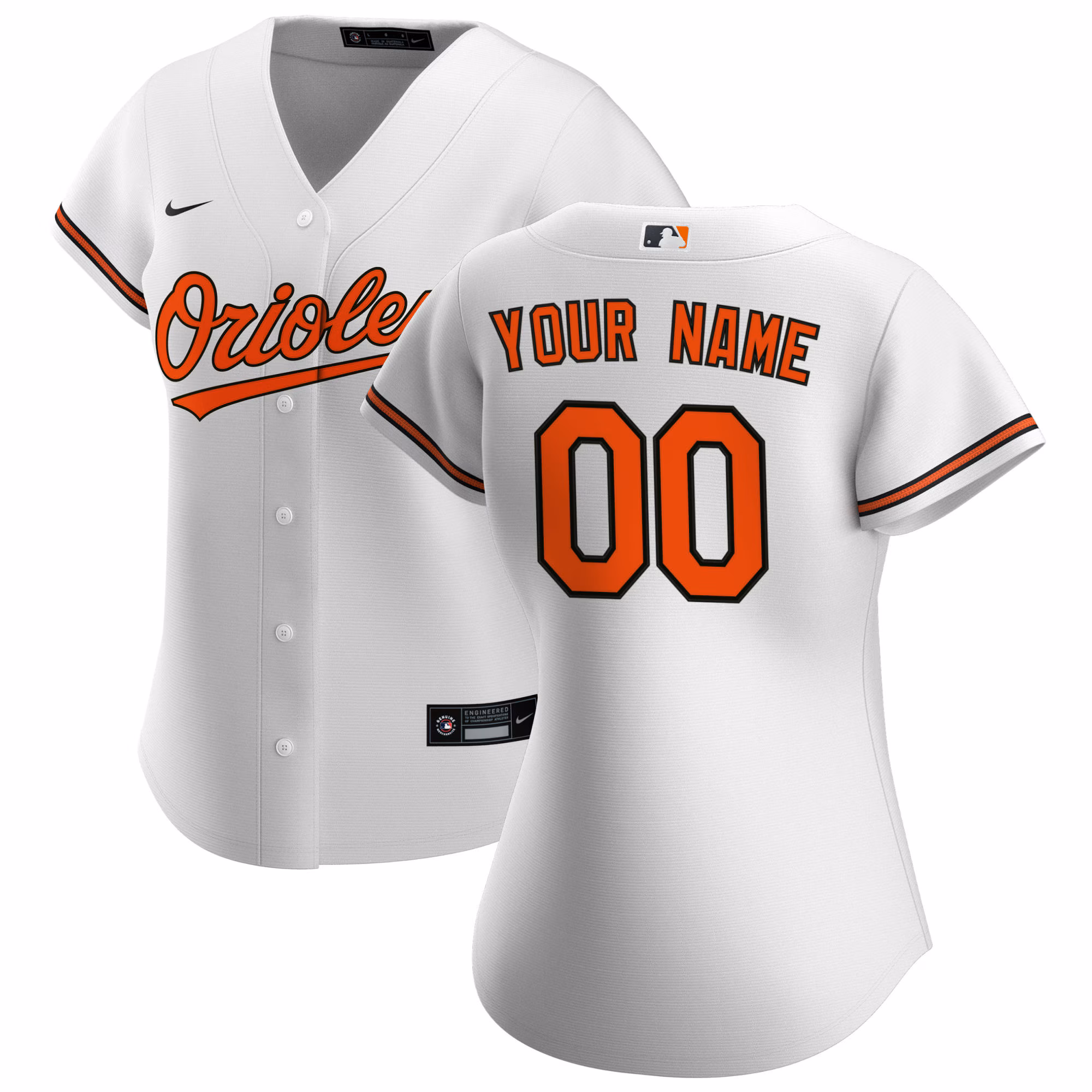 Women's Baltimore Orioles White Home Replica Custom #00 Jersey