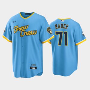 Men's Milwaukee Brewers 2022 City Connect #71 Josh Hader Powder Blue Cool Base Jersey