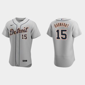 Men's Detroit Tigers #15 Tucker Barnhart Gray Road Flex Base Jersey