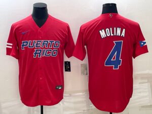 Men's Puerto Rico 2023 World Baseball #4 Yadier Molina Classic Red Men's Jersey