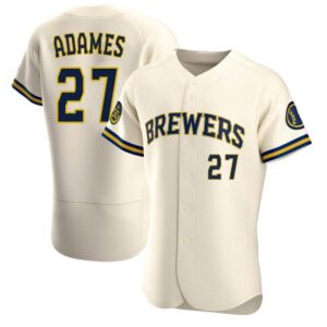 Men's Milwaukee Brewers #27 Willy Adames Cream Flex Base Home Jersey