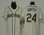 Men's Seattle Mariners #24 Ken Griffey Jr. Cream Navy Blue Name Stitched Cool Base  Jersey