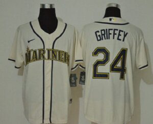 Men's Seattle Mariners #24 Ken Griffey Jr. Cream Navy Blue Name Stitched Cool Base  Jersey
