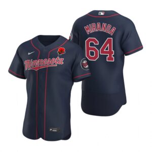 Minnesota Twins #64 Jose Miranda Poppy Patch Flex Base Navy Memorial Day Jersey