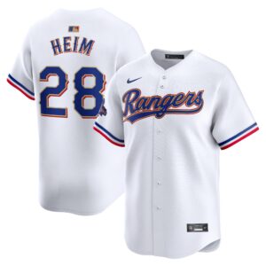 Men's Texas Rangers #28 Jonah Heim  White 2024 Gold Collection Limited Player Jersey