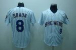 Milwaukee Brewers #8 Ryan Braun Stitched White Blue Strip Jersey