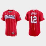 Men's Miami Marlins #12 Jorge Soler Red 2021 City Connect Flex Base Jersey