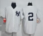 Mitchell And Ness New York Yankees #2 Derek Jeter White Strip Throwback Stitched Jersey