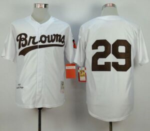 Mitchell And Ness 1953 St. Louis Browns #29 Satchel Paige White Throwback Stitched Jersey