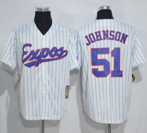 Mitchell And Ness Montreal Expos #51 Randy Johnson White Strip Throwback Stitched Jersey