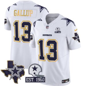 Michael Gallup #13 Cowboys Texas Patch Gold Trim Vapor Jersey - All Stitched