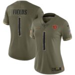 Justin Fields Chicago Bears  Women's 2022 Salute To Service Limited Jersey - Olive