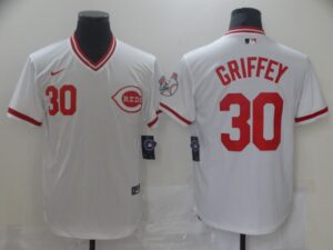Men's  Cincinnati Reds #30 Ken Griffey White Stitched Jersey