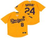 Men's Los Angeles Dodgers #8 #24 Kobe Bryant Yellow KB Patch Stitched Cool Base  Jersey